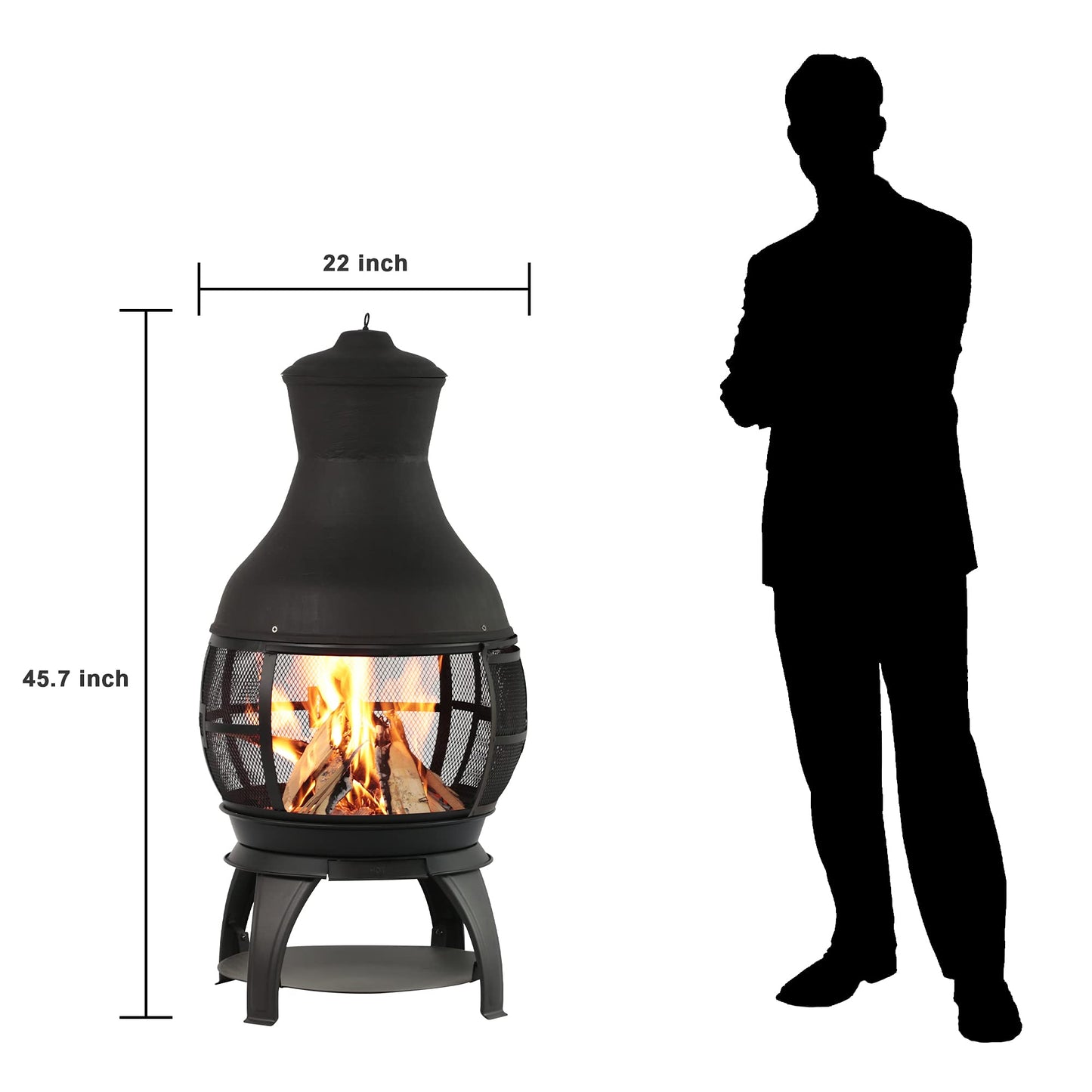 BALI OUTDOORS Wood Burning Fire Pits Chimenea Outdoor Fireplace Wooden Firepit, Brown-Black