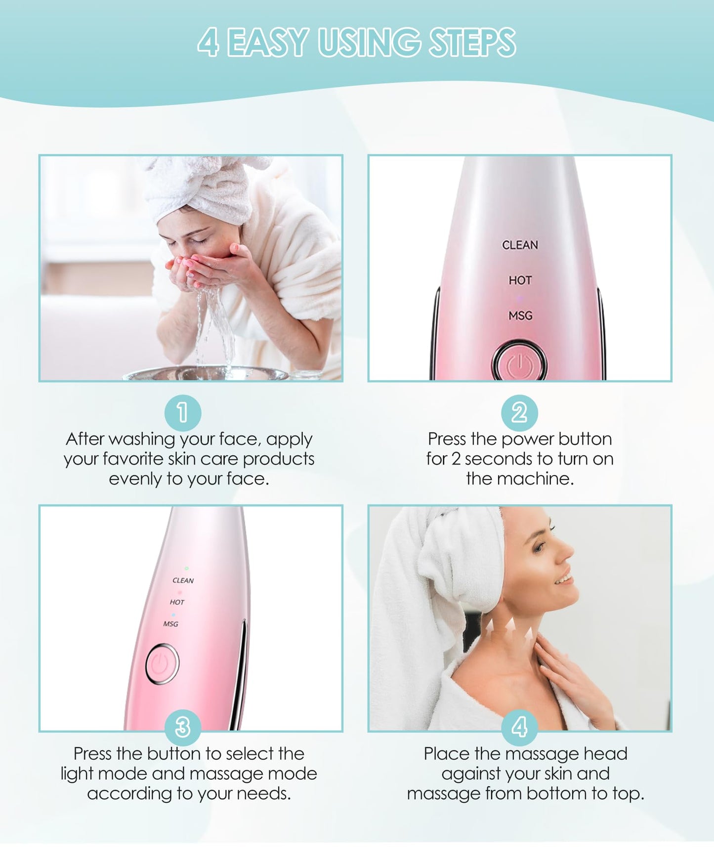ELISHINE 7 Color Neck Face Massager - Facial Massager Tool for Skin Care at Home, Vibrating Face Massager with Thermals, Pink