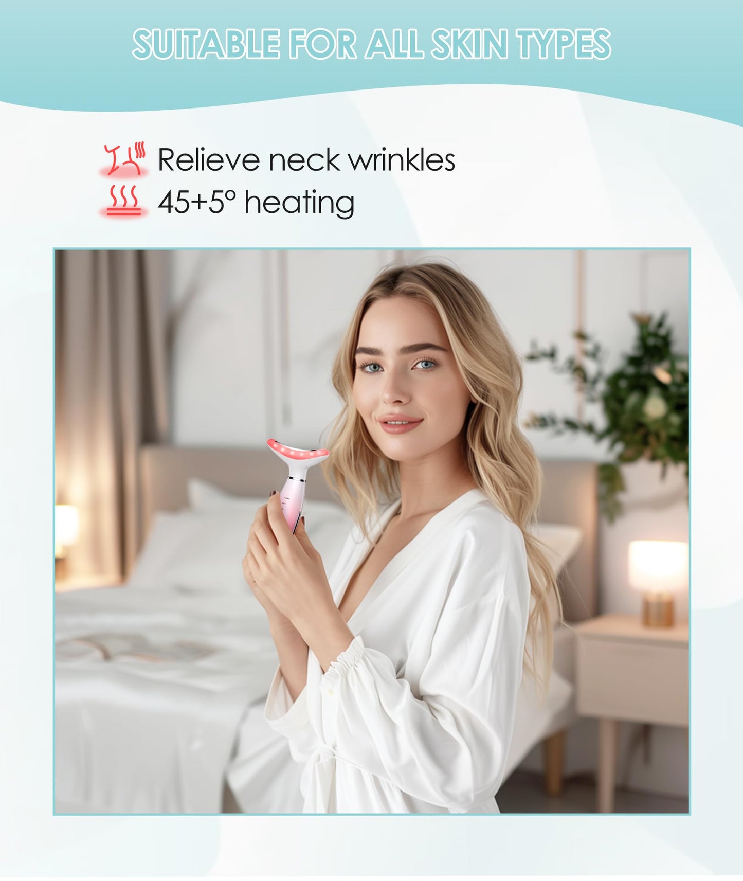 ELISHINE 7 Color Neck Face Massager - Facial Massager Tool for Skin Care at Home, Vibrating Face Massager with Thermals, Pink